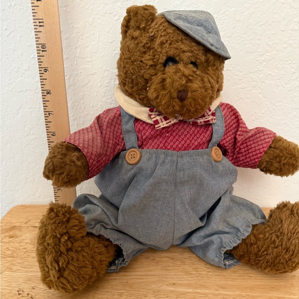 Abc distributing country boy brown stuffed teddy bear plush hat overalls farmer